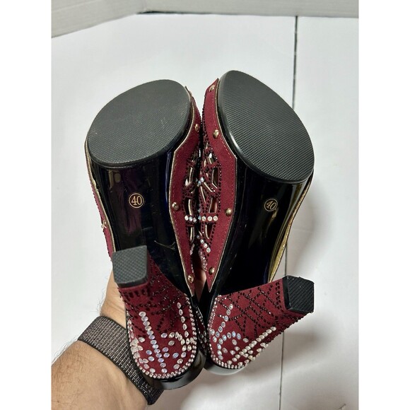 Grande Gaeller High Heel Rhinestone Burgandy Red Size 9 - Picture 11 of 11